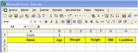 Spreadsheet needed for BMI GUI