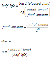 formulas used for exponential decay and half life
