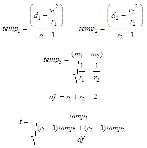t-statistic formulas, case 2