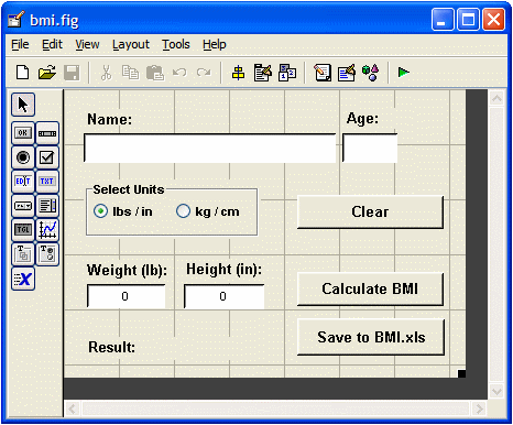 BMI calculator - GUI in Matlab