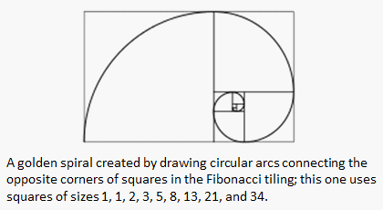 Golden spiral produced with Fibonacci sequence